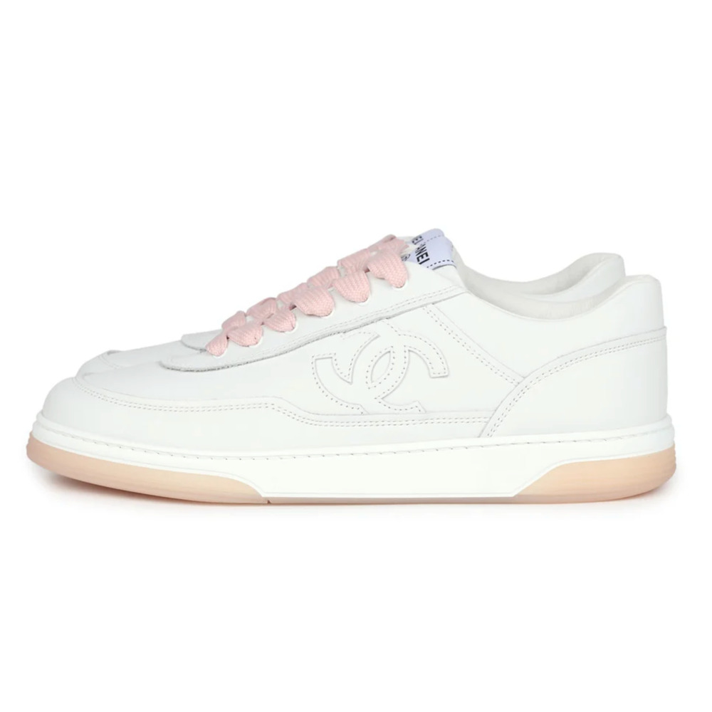 Chanel 24P White Pink Leather CC Logo Flat Lace Up Runner Trainer Sneaker 42 - Picture 11 of 15